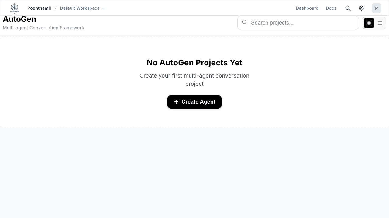 AutoGen builder page showing automated code and content generation workflow interface