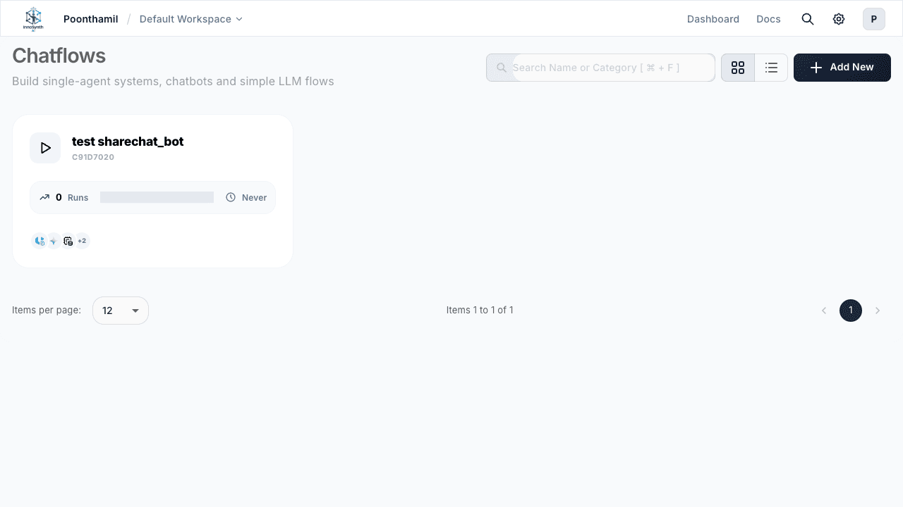 Chatflows page showing conversational flow builder for creating chatbot interactions