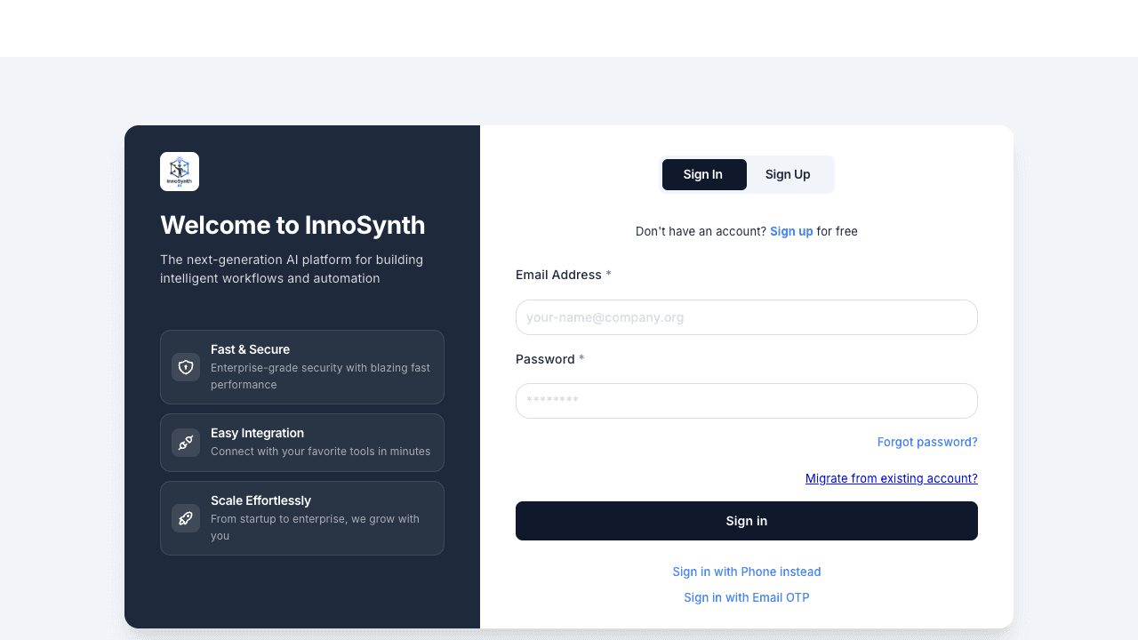 Forjinn registration page with name, email, and password fields