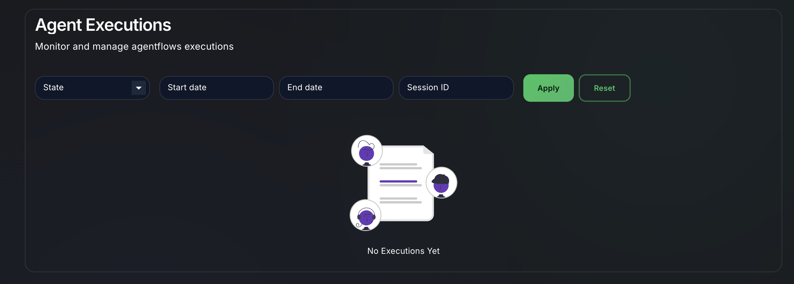 Forjinn agent executions monitoring dashboard showing execution logs, real-time status, and performance metrics