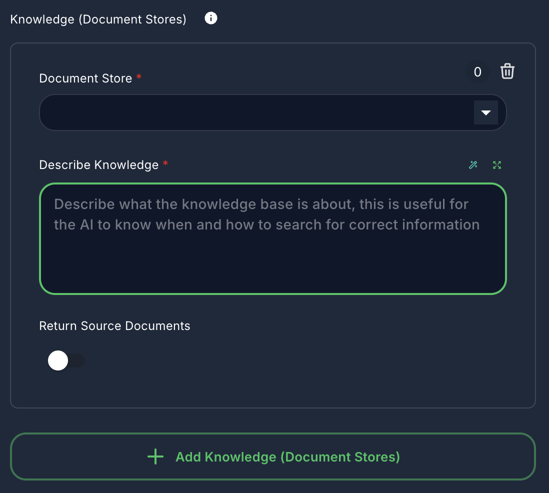 Forjinn agent knowledge dataset configuration for RAG implementation