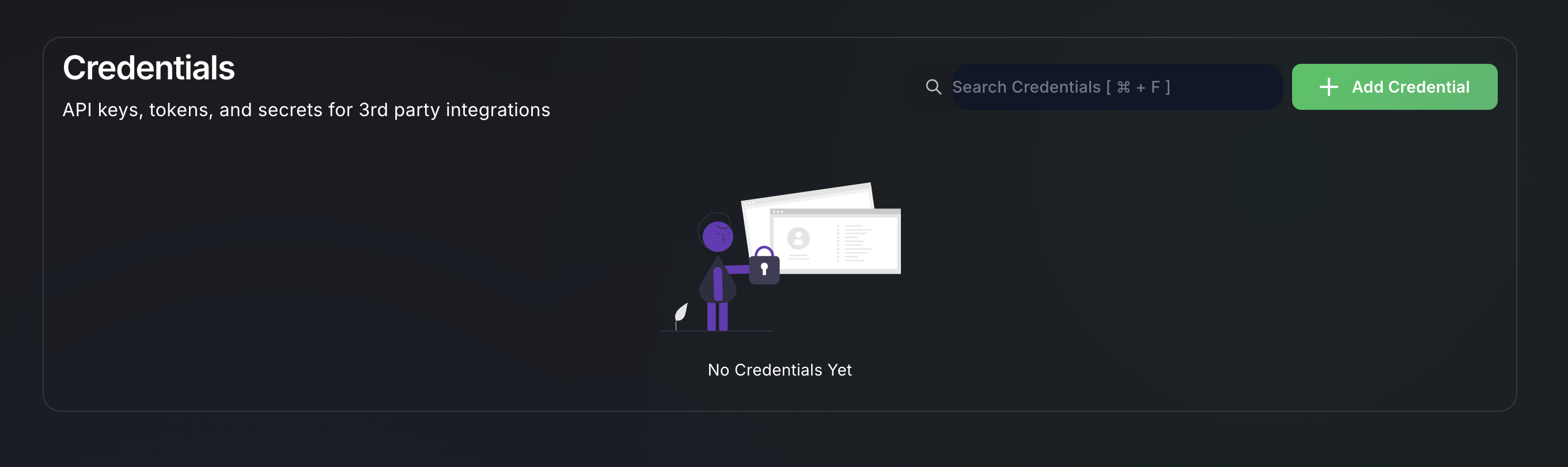 Forjinn credentials management interface for API keys and external service connections