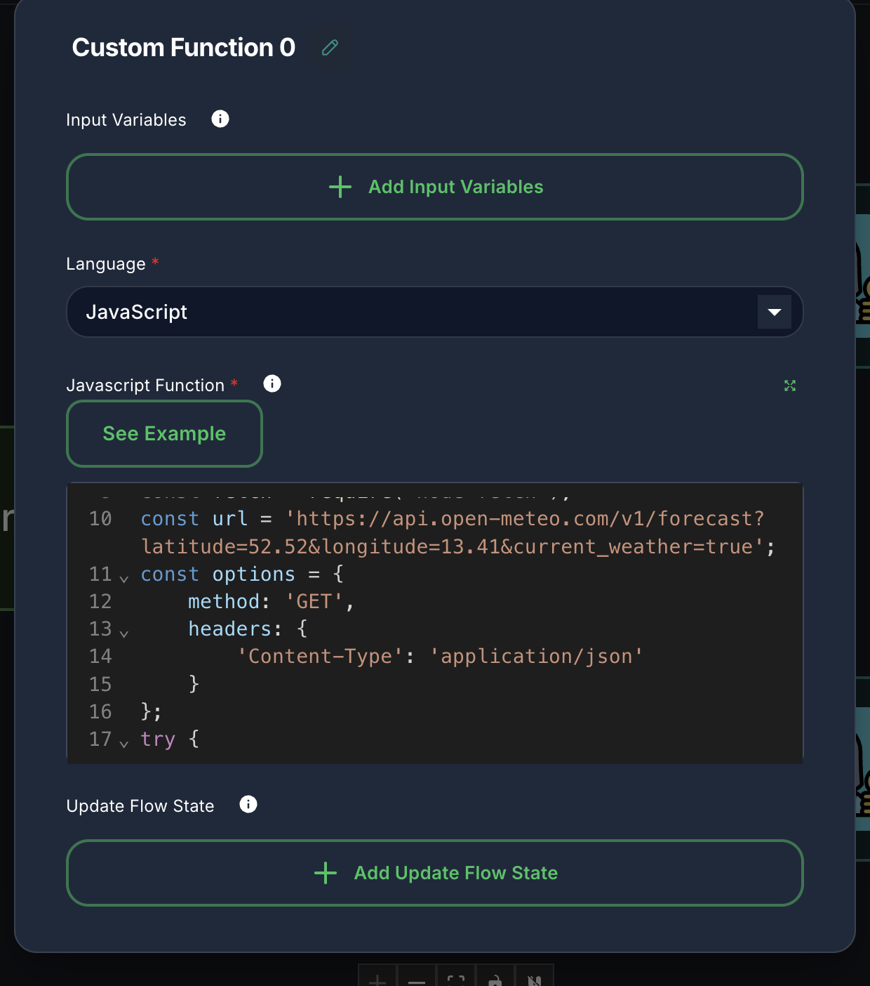 Forjinn custom function node for executing user-defined code logic